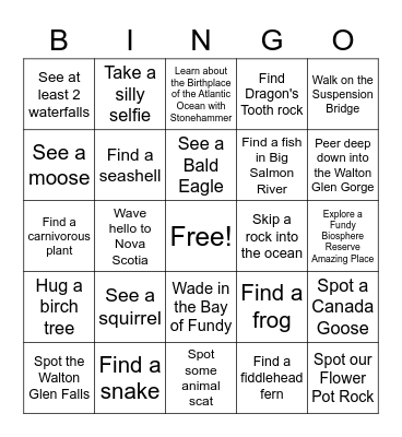 Fundy Trail Bingo Card