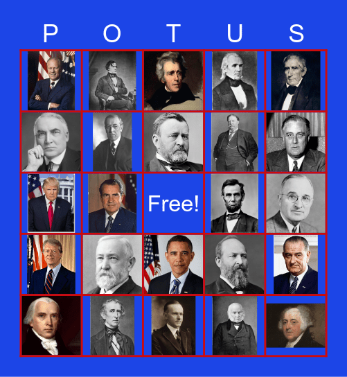 Presidents of the United States Bingo Card
