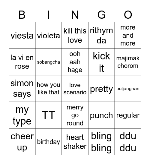 pucing Bingo Card