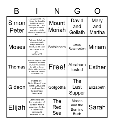 Bible Bingo Card