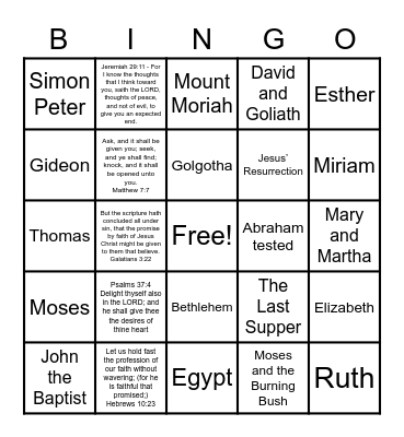 Bible Bingo Card