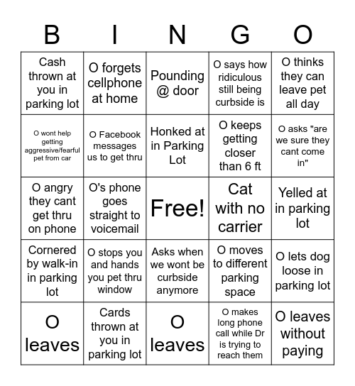Veterinary Curbside Bingo Card