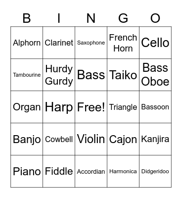 Instruments Bingo Card