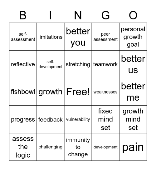 Honest Self and Peer Reflection Bingo Card