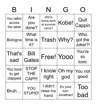 Wonderful Phrases From Zion Bingo Card