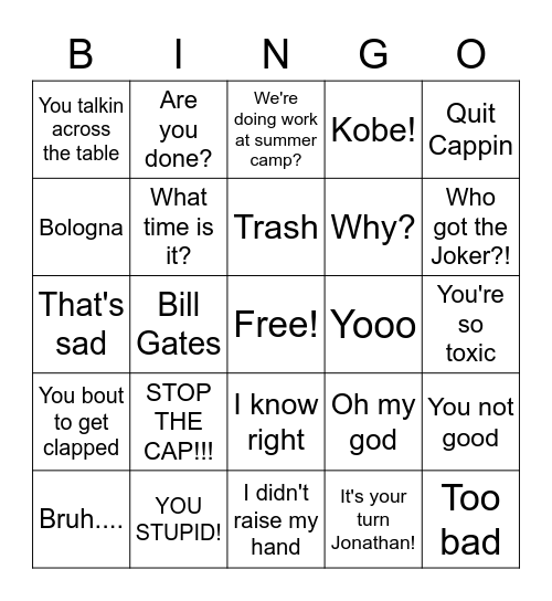 Wonderful Phrases From Zion Bingo Card