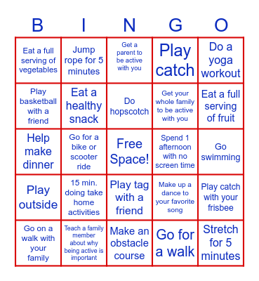 Fit Kids BINGO Card