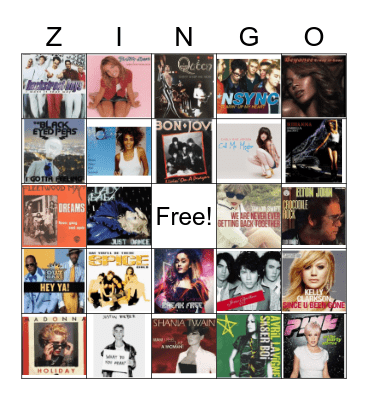 Pop Music Bingo Card