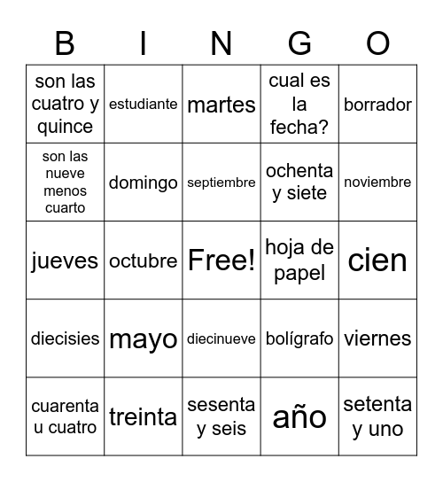 Loteria Round #1 Bingo Card