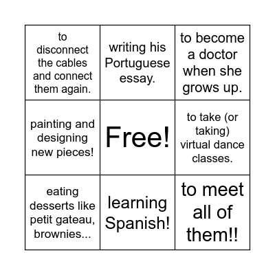 Verb patterns! :) Bingo Card