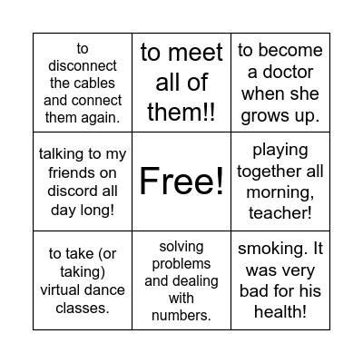 Verb patterns! :) Bingo Card