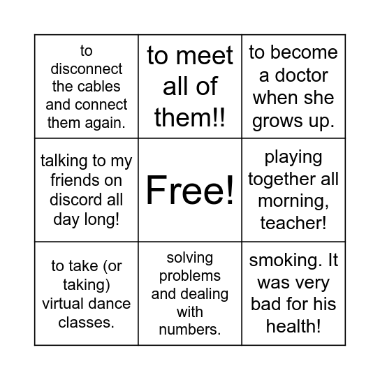Verb patterns! :) Bingo Card