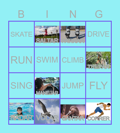 KIDS 1 UNIT 4 ACTION VERBS BINGO Card