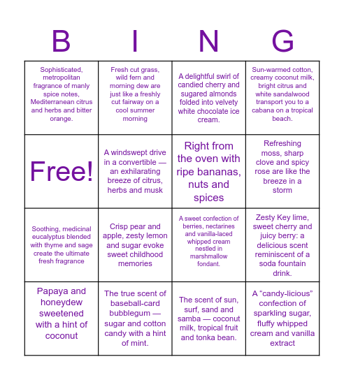 What's that Scent Bingo Card