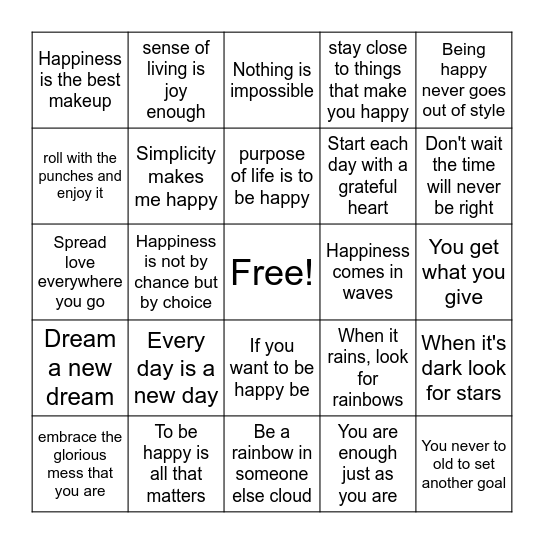 Inspirational Bingo Card