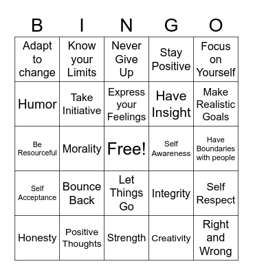 RESILIENCY Bingo Card