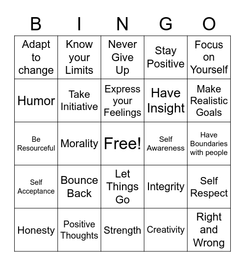 RESILIENCY Bingo Card