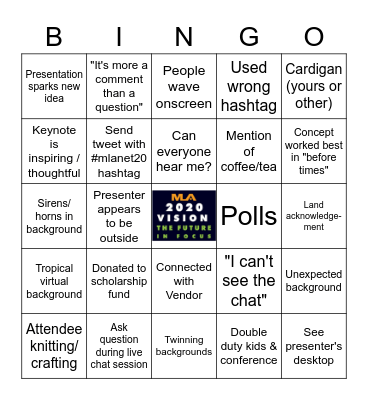 MLA'20 vConference Bingo Card