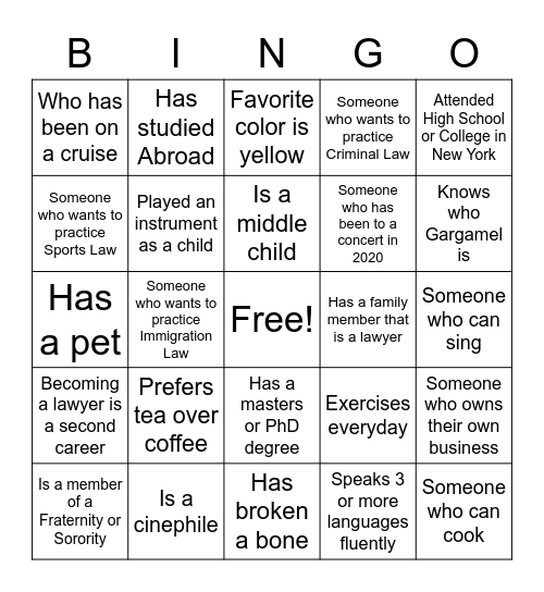 Find Someone who: Bingo Card