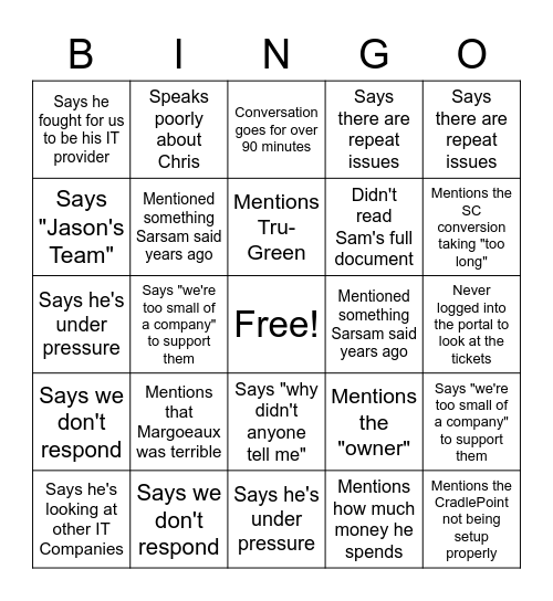 Gantos Bingo Card