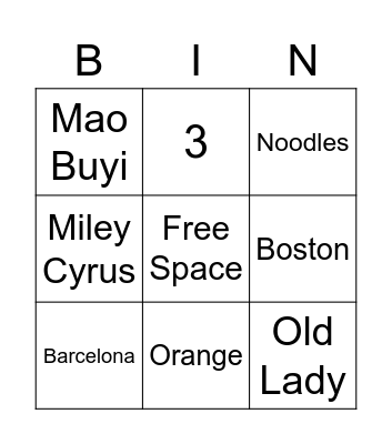VICTORIA BINGO Card