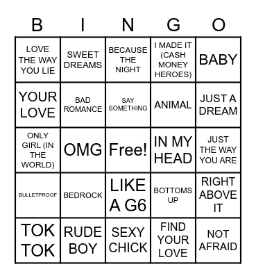 2010s SONGS Bingo Card