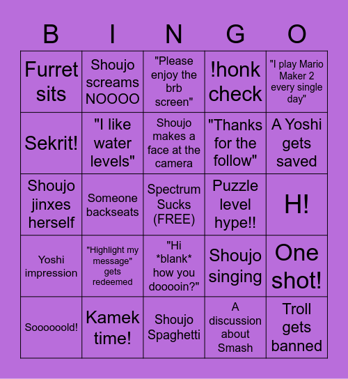 Shoujo Bingo! Bingo Card