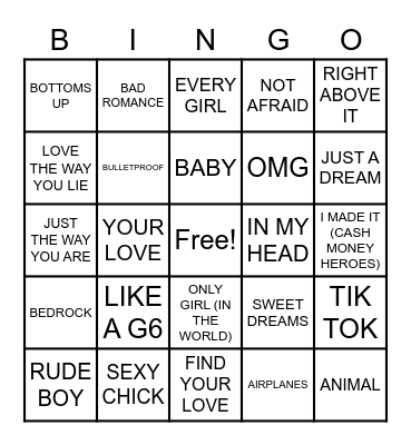 2010s SONGS Bingo Card