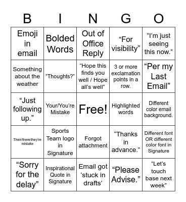CiscOlympics Email Bingo Card