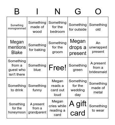 Bridal Shower Bingo Card