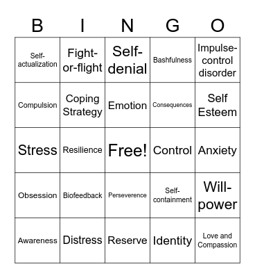 Impulse Control Bingo Card