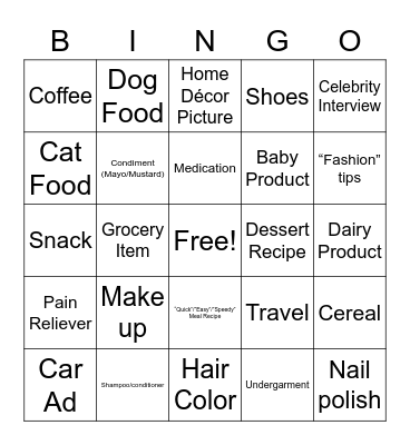 Magazine Scavenger Hunt Bingo Card