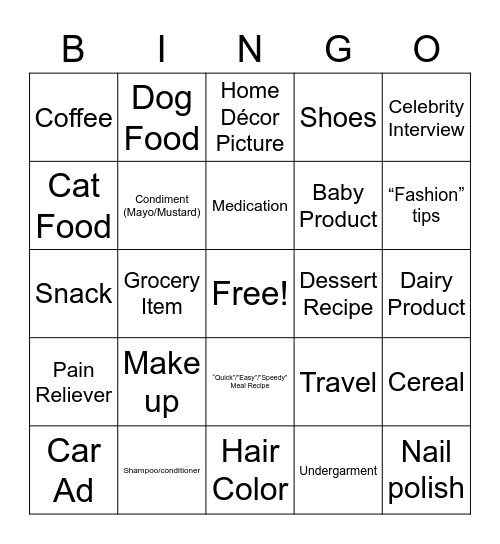 Magazine Scavenger Hunt Bingo Card