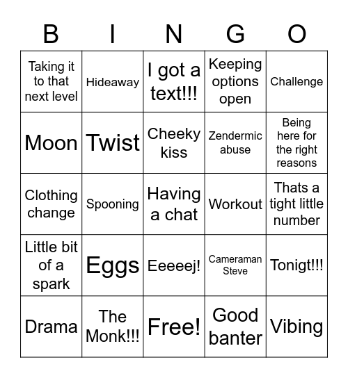 Love Island Australia Bingo Card