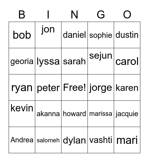 Jorge Bingo Card