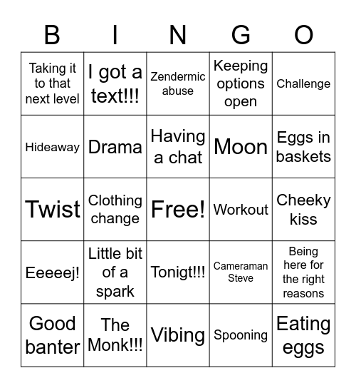 Love Island Australia Bingo Card