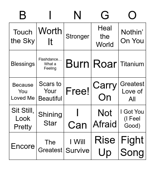 Inspirational Songs of the Century Bingo Card