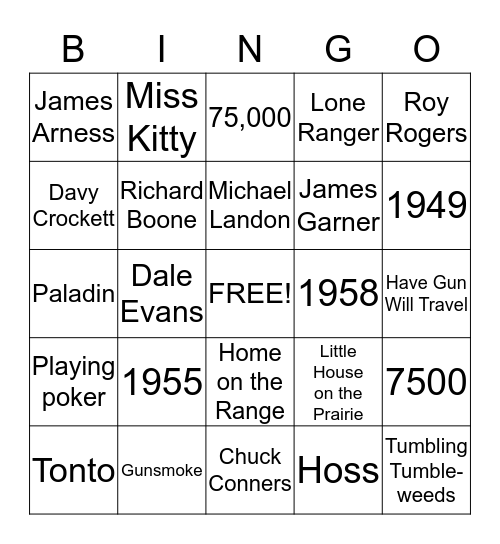 Western Bingo Card