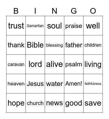 Bible Bingo:  Living Water Bingo Card