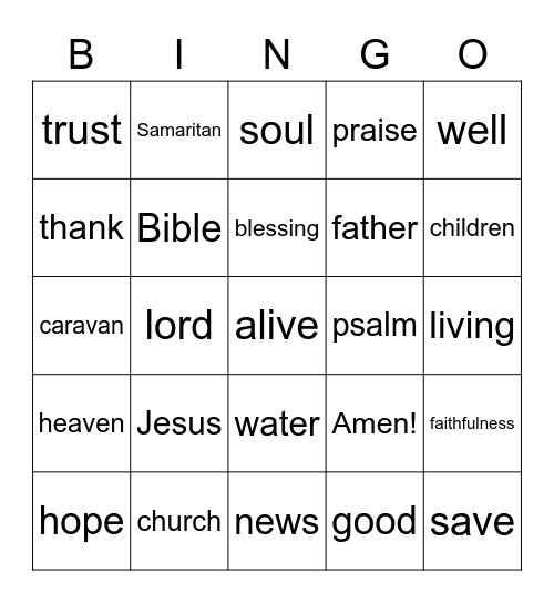 Bible Bingo:  Living Water Bingo Card