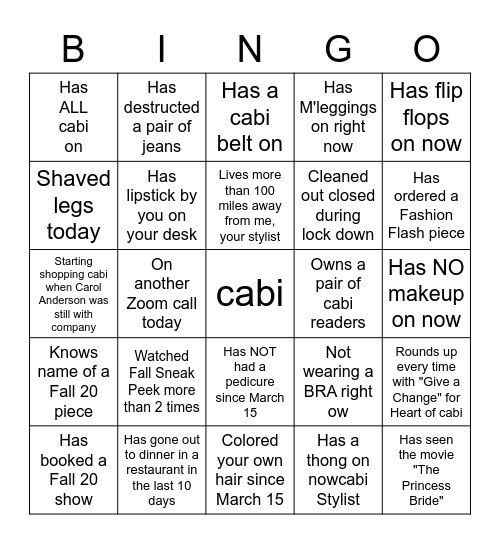 Fall '20 cabi Preview Bingo Card