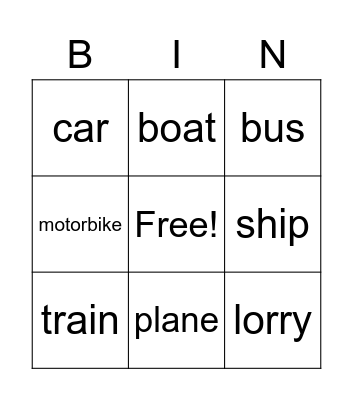 Transportation Bingo Card