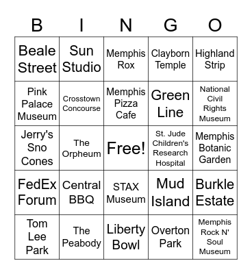 Places Bingo Card