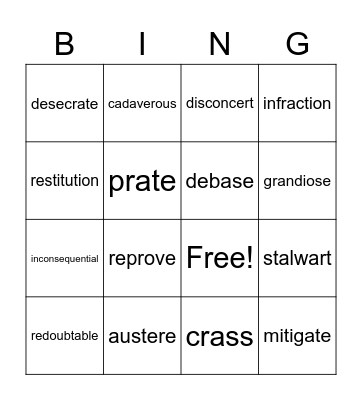 Vocabulary Bingo Card