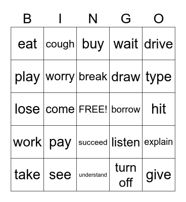 Verbs Bingo Card