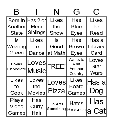 Getting To Know You... Bingo Card