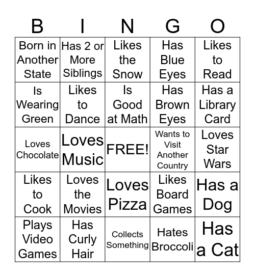 Getting To Know You... Bingo Card