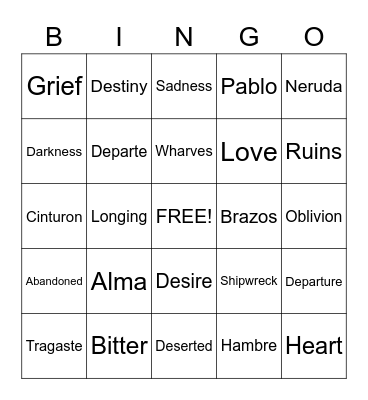 Spanglish Bingo Card