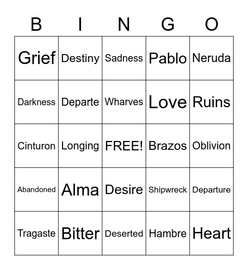 Spanglish Bingo Card