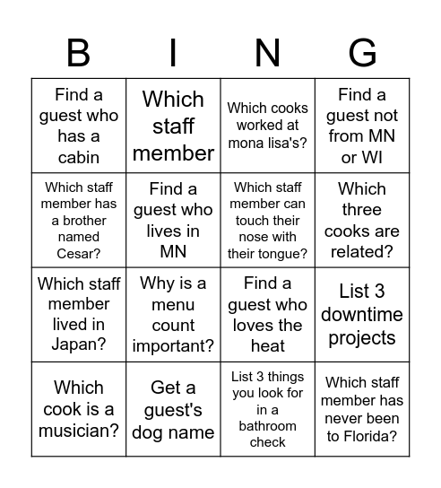 Host Bingo Card